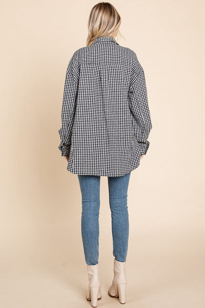 Oversized Houndstooth Flannel Long Shacket