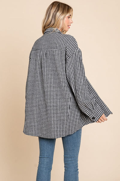 Oversized Houndstooth Flannel Long Shacket