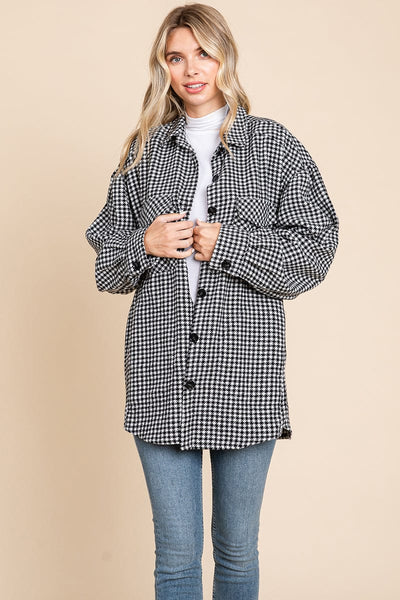 Oversized Houndstooth Flannel Long Shacket