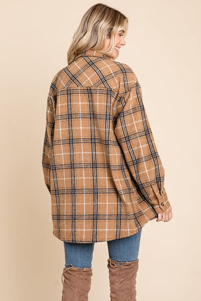 Plaid Flannel Collared Shacket Shirt Jacket