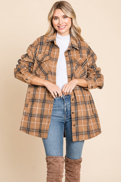Plaid Flannel Collared Shacket Shirt Jacket