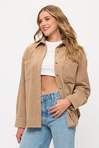 Corduroy Button-Up Overshirt Cotton Shacket