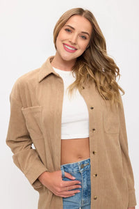 Corduroy Button-Up Overshirt Cotton Shacket