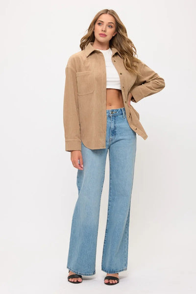 Corduroy Button-Up Overshirt Cotton Shacket