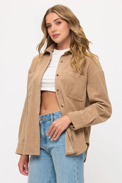 Corduroy Button-Up Overshirt Cotton Shacket