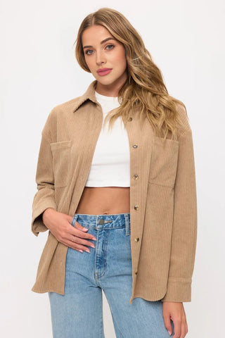 Corduroy Button-Up Overshirt Cotton Shacket