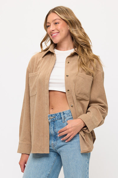 Corduroy Button-Up Overshirt Cotton Shacket