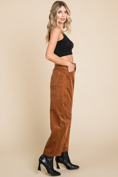 Corduroy Wide Leg Horseshoe Relaxed Fit Pants