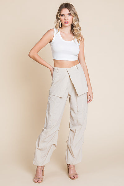 High Waisted Wide Leg Parachute Cargo Pants