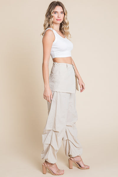 High Waisted Wide Leg Parachute Cargo Pants