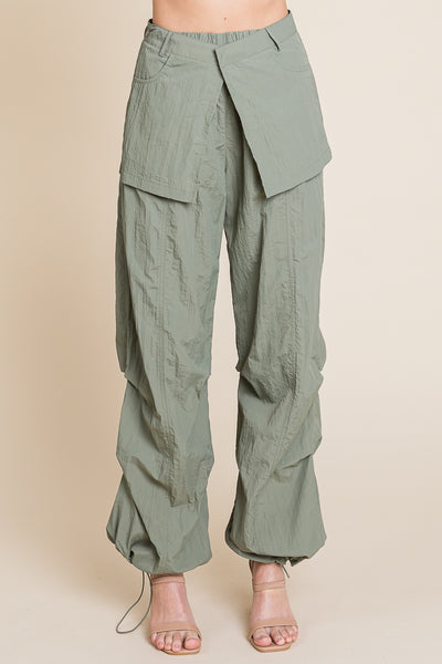 High Waisted Wide Leg Parachute Cargo Pants