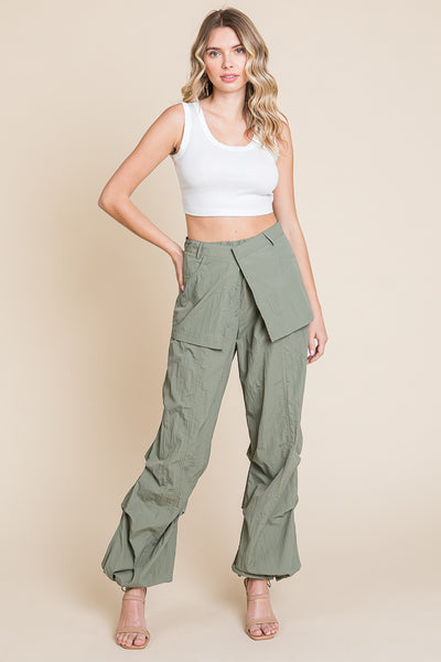 High Waisted Wide Leg Parachute Cargo Pants