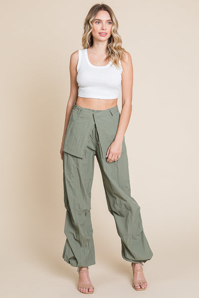 High Waisted Wide Leg Parachute Cargo Pants