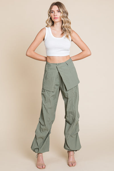 High Waisted Wide Leg Parachute Cargo Pants