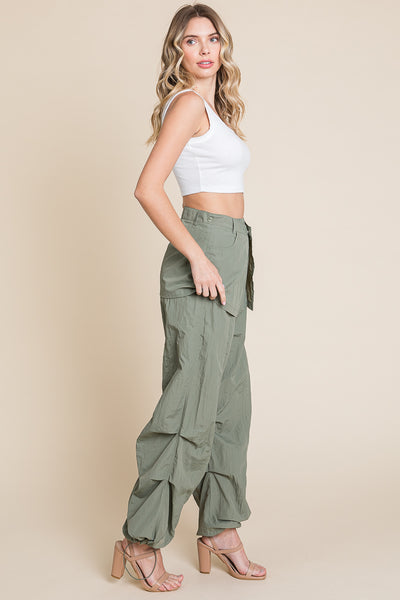 High Waisted Wide Leg Parachute Cargo Pants