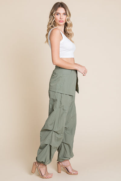 High Waisted Wide Leg Parachute Cargo Pants