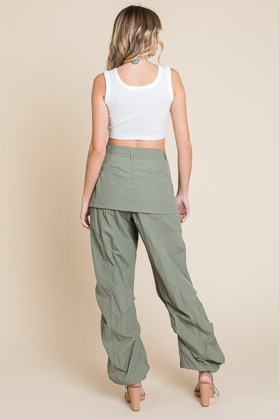 High Waisted Wide Leg Parachute Cargo Pants