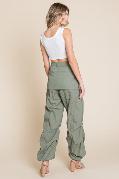 High Waisted Wide Leg Parachute Cargo Pants