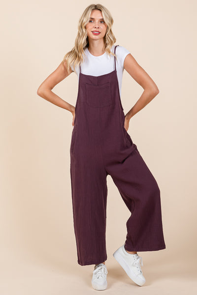 Double Gauze Strap Wide Leg Overalls Jumpsuits