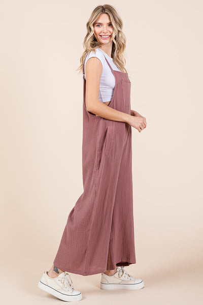 Double Gauze Strap Wide Leg Overalls Jumpsuits