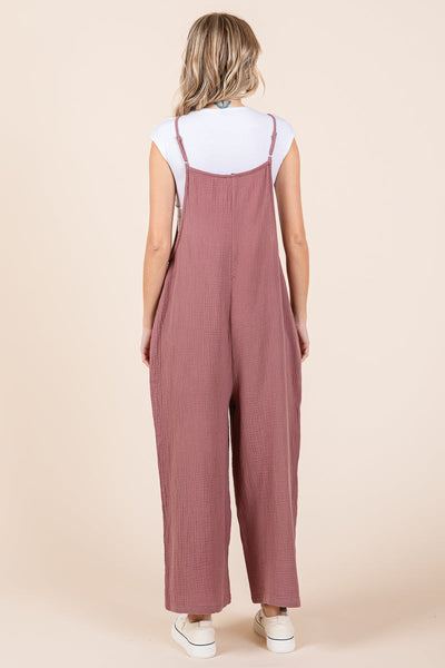 Double Gauze Strap Wide Leg Overalls Jumpsuits