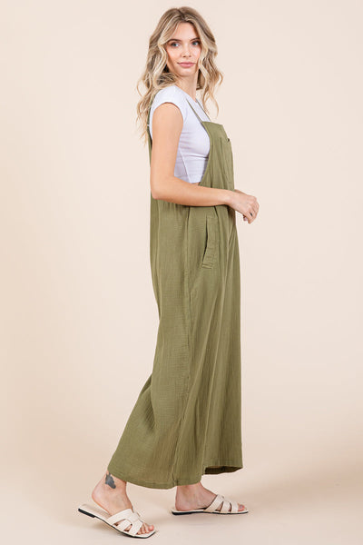 Double Gauze Strap Wide Leg Overalls Jumpsuits