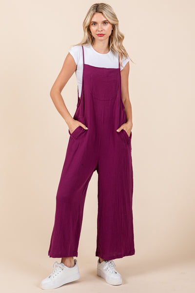 Double Gauze Strap Wide Leg Overalls Jumpsuits