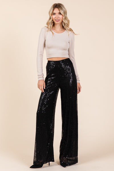 High Waist Sequin Wide Leg Flare Pants