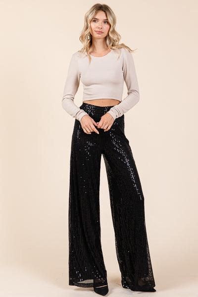 High Waist Sequin Wide Leg Flare Pants
