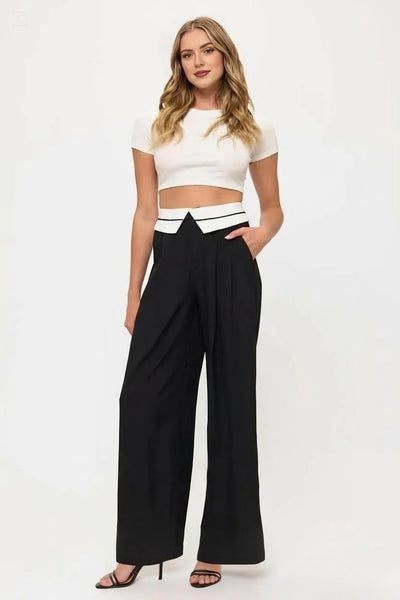 Tux Detail High Waist Wide-Leg Trousers Pants