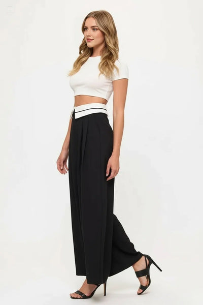 Tux Detail High Waist Wide-Leg Trousers Pants