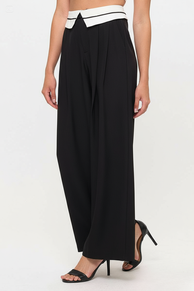 Tux Detail High Waist Wide-Leg Trousers Pants
