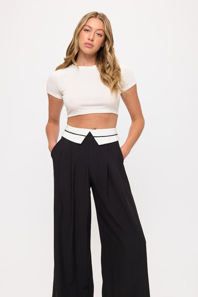 Tux Detail High Waist Wide-Leg Trousers Pants
