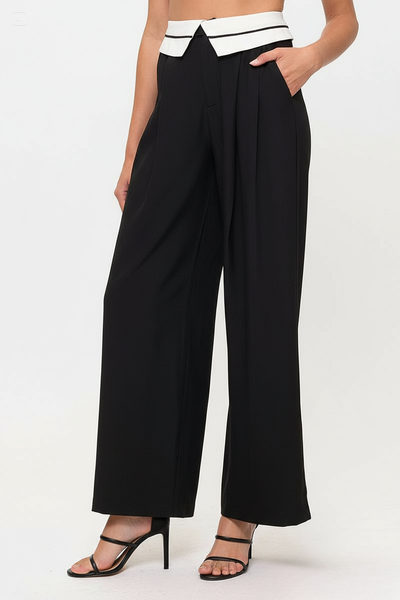 Tux Detail High Waist Wide-Leg Trousers Pants
