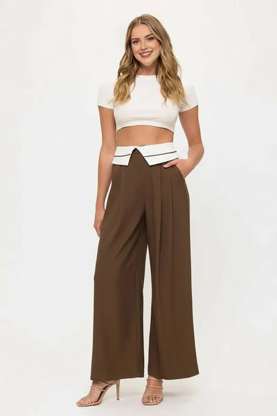 Tux Detail High Waist Wide-Leg Trousers Pants