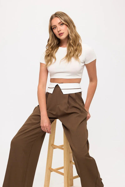 Tux Detail High Waist Wide-Leg Trousers Pants