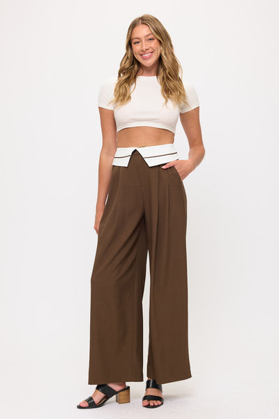 Tux Detail High Waist Wide-Leg Trousers Pants
