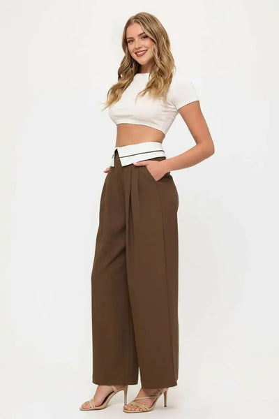 Tux Detail High Waist Wide-Leg Trousers Pants