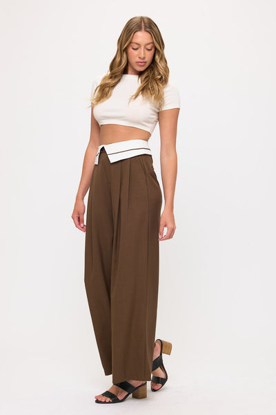 Tux Detail High Waist Wide-Leg Trousers Pants