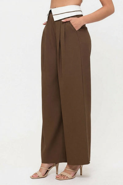 Tux Detail High Waist Wide-Leg Trousers Pants