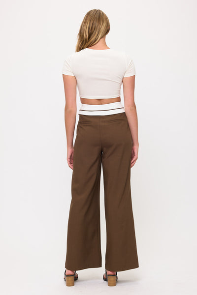 Tux Detail High Waist Wide-Leg Trousers Pants