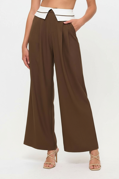 Tux Detail High Waist Wide-Leg Trousers Pants
