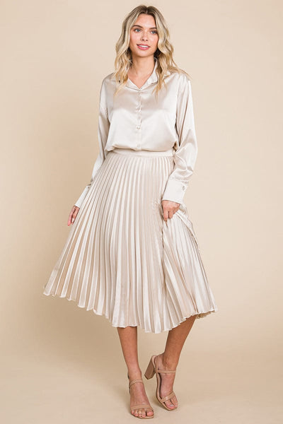 High Waisted Pleated Midi Skirt