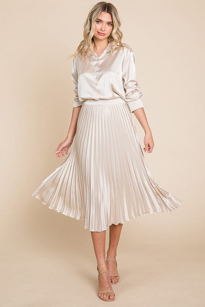 High Waisted Pleated Midi Skirt