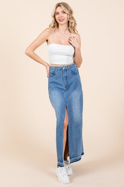 Split Thigh Medium Wash Maxi Denim Pencil Skirts