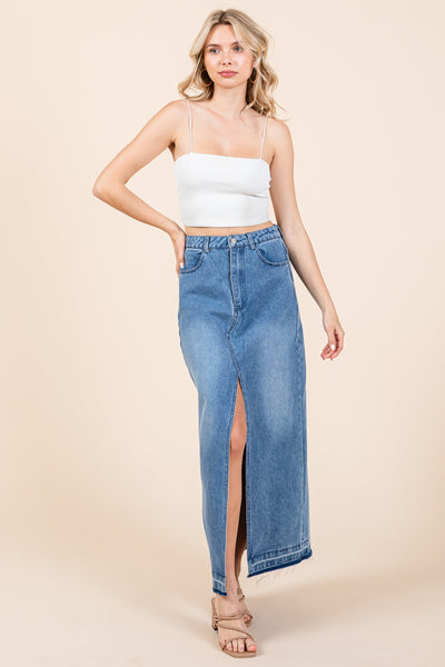 Split Thigh Medium Wash Maxi Denim Pencil Skirts