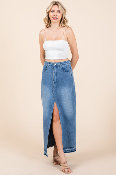 Split Thigh Medium Wash Maxi Denim Pencil Skirts