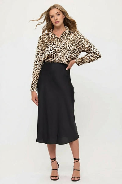 Satin Midi Slip Skirt with Waistband