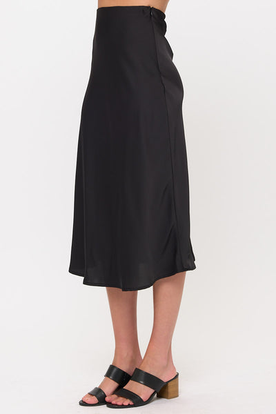 Satin Midi Slip Skirt with Waistband