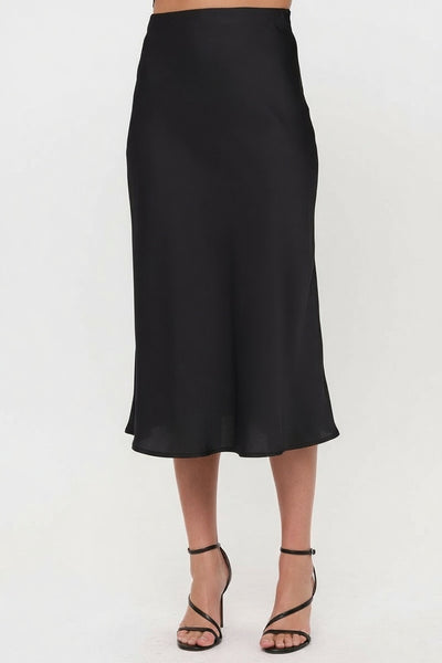 Satin Midi Slip Skirt with Waistband